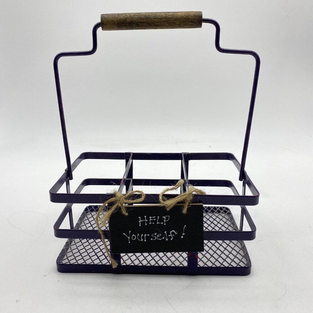 Metal Basket Utensil Condiments Holder‎ Caddy 3 Compartment Purple Picnic Crafts